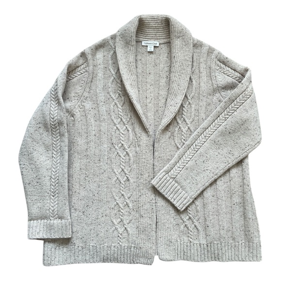 Coldwater Creek Open Front Cable Knit Cardigan Shawl Collar Tan 2X Cozy - Picture 3 of 10